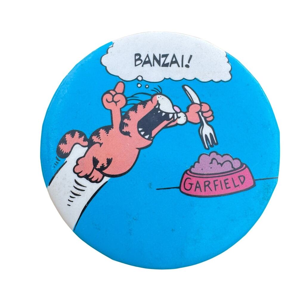 Vintage 1978 Garfield the Cat - Banzai! 2-1/4" Pinback Button Retro Badge Pin